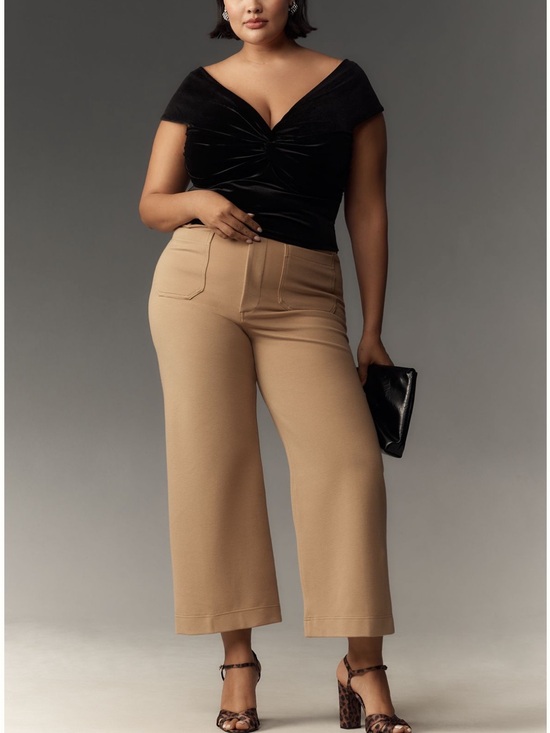 Maeve Pants - Maeve for Anthropologie Colette Knit High-Rise Wide-Leg Cropped Pant PLUS SIZE